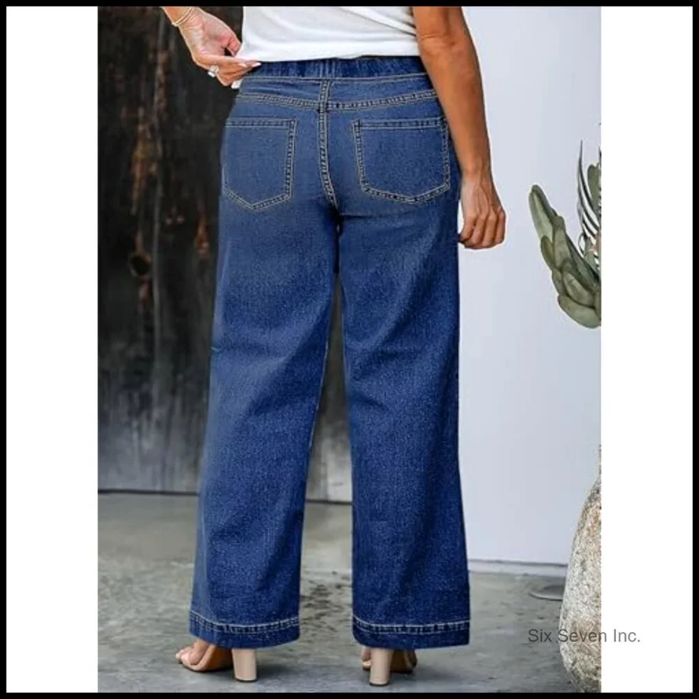 Plus Size Straight Leg Jeans High Waisted Stretchy Denim Pull On Pants with